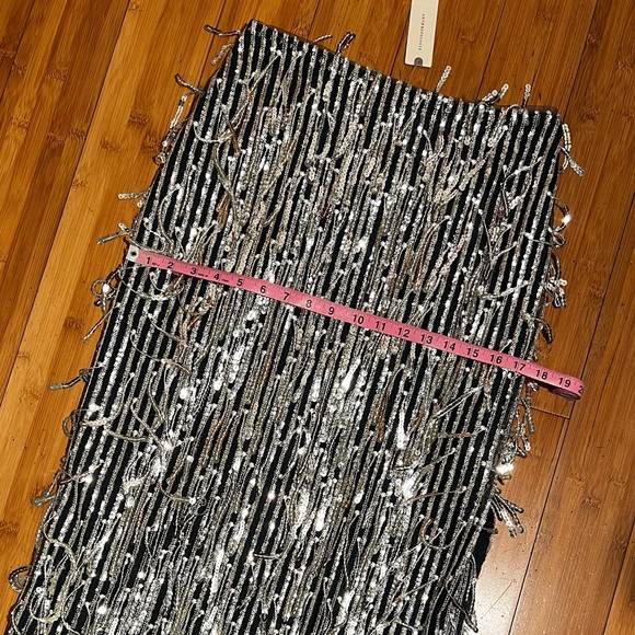 NWT Anthropologie Maeve Sequened Fringe Midi Silver Sequin Skirt Size 2 - Picture 13 of 16